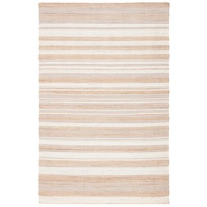 Modern Striped Jute Area Rug Rectangle Flat Weave Eco Friendly Living Room Rug Thin Pile Beige White Pattern - Product Image 1