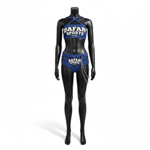 Conjunto de Bikini para Mujer, Nailon GSM con Spandex, Diseño Azul con Tiras Laterales, Logotipo Personalizado con Transferencia Térmica - Product Image 1