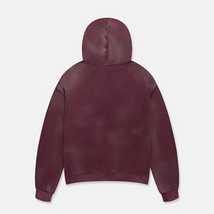 เสื้อฮู้ดผู้ชายสีเบอร์กันดี ทรงหลวม ผ้าฝ้าย 100% เฟรนช์เทอร์รี่ ถักทอสำหรับฤดูหนาว ปักลาย - Product Image 2