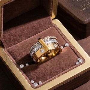 Wholesale 18K Gold Plated Stainless Steel Layered Zircon <b>Rings</b> for Boutique - Product Image 2