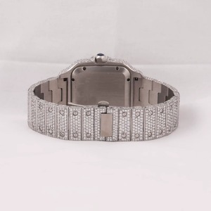 Luxury Diamond Encrusted Stainless Steel Analog Quartz <b>Watch</b> Rectangle <b>Case</b> Roman Numeral Dial 41mm unisex - Product Image 5