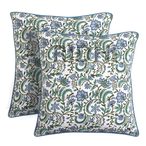 Fabricrush 2024 Sky Blue Floral <b>Block</b> Print 100% Cotton Western Style Envelope Closure Removable Washable Throw Pillow Covers - Product Image 2