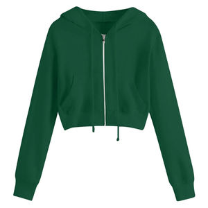 Wholesale Women's <b>Crop</b> Tops & Hoodies Custom 3D Embroidery Front <b>Zip</b>-<b>Up</b> Fleece Pullover Hooded 100% Cotton - Product Image 1