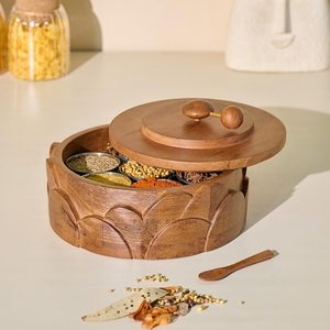 Wooden Spice <b>Box</b> and Spoon, Masala <b>Box</b>, Spice Container, Salt <b>Box</b>, Best Gift for Her - 12 Detachable Containers with Lid - Product Image 1