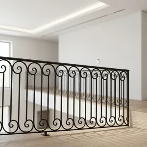 Traditional Cast Iron <b>Stair</b> <b>Railings</b> Wall-Mounted Rust Resistant Balustrade For Indoor Staircase Handrails - Product Image 4