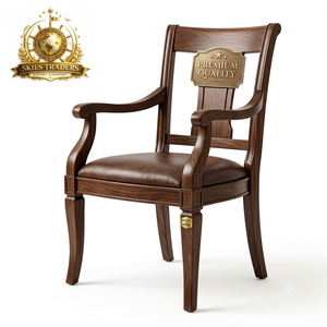 Luxury Solid Walnut Leather Padded Armchair <b>Mid</b> <b>Century</b> <b>Modern</b> <b>Dining</b> <b>Chair</b> Ergonomic Office Desk Accent <b>Chair</b> Wholesale - Product Image 4