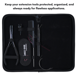 Kit de pinces professionnelles pour extensions de cheveux noires avec pince à sertir pour anneaux nano à 2 trous de 7 pouces, enfileur de boucles, aiguilles à coudre et bande adhésive Velcro - Product Image 5