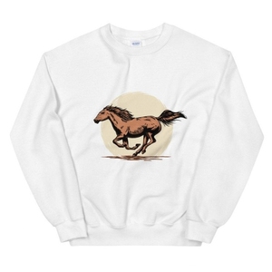 Women's White Crew Neck Sweatshirt With <b>Running</b> Horse Print Regular Fit Autumn Wear - Product Image 1