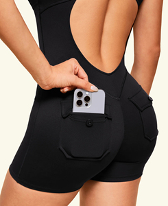 Custom Made Women's Black High Waist Sleeveless <b>Jumpsuit</b> With Zipper And Hollow Design For Gym Spring Summer <b>Workout</b> Wear - Product Image 5