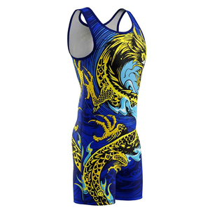 Adult Wrestling Singlet Sleeveless Compression One Piece Breathable Stretch Sports Performance Training Apparel Blue Yellow - Product Image 1