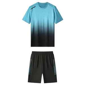 Custom Men's Knitted Print T-Shirt Shorts <b>Twin</b> <b>Set</b> Summer Activewear Corporate Uniform Promotional Clothing Wholesale Factory - Product Image 1