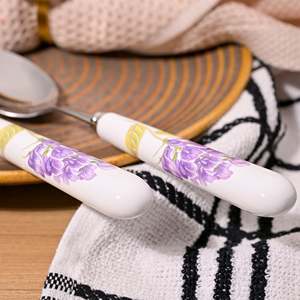 Juego de 2 cucharas de cerámica con mango de lavanda para cena, postre, sopa y té, de estilo moderno, para uso comercial en hoteles - Product Image 3