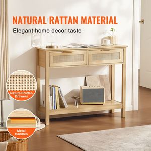 Consolle da Ingresso in Rattan Naturale con 2 Cassetti Scorrevoli per Divano - Product Image 2