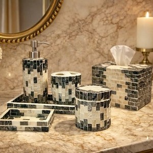 Premium White MOP <b>Bathroom</b> <b>Accessories</b> <b>Set</b> Luxurious Soap Dispenser Tumbler Soap Dish Tray <b>Bathroom</b> Organizer Wholesale Gift - Product Image 5