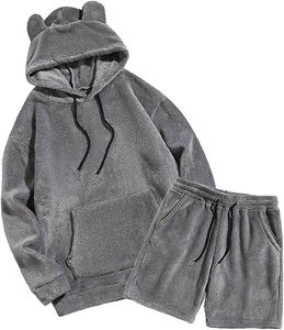 Ensemble de survêtement 2 pièces en molleton doux, sweat-shirt à capuche à manches longues et short - Product Image 4