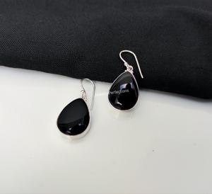 Stylish Chunky Design 925 Sterling Silver Teardrop <b>Black</b> Onyx Fine <b>Dangle</b> <b>Earrings</b> Bohemian Style Trendy Wedding Party - Product Image 1