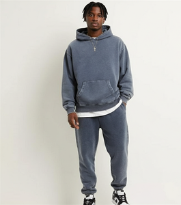 Conjunto de Sudadera con Capucha y Pantalones Jogger de Felpa Francesa de Alta Calidad con Logotipo Personalizado, Bordado, Cordón Ajustable, Peso Medio, Invierno, Lavado Ácido, Efecto Desgastado por el Sol - Product Image 1