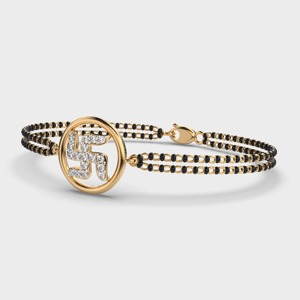 Pulsera de Lujo con Diamante Redondo Cultivado en Laboratorio de 0.205ct, Diseño Swastik Mangal Sutra, en Oro Amarillo/Blanco/Rosa de 14K, Certificado IGI, para Mujer - Product Image 5