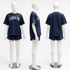 Ensemble décontracté pour femmes, t-shirt ample et short, tenue en deux pièces, ensemble de vêtements de détente doux - Product Image 5