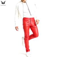 Nuevo y de Alta Calidad: Ropa de Club de Color Rojo Sólido, Ajustada, Ligera, Ultraelástica, con Cierre, de Cuero Sintético, Informal