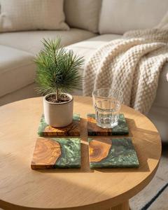 Premium Resin Wood Coaster Set Handcrafted Square Modern Design 350mm Diameter 5mm Thickness MN EXPORTS MNE-896 <b>Table</b> <b>Protection</b> - Product Image 2