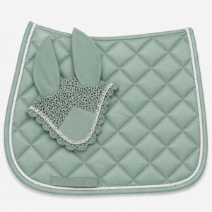 Luxury Equestrian Horse Saddle Pad and <b>Fly</b> Bonnet Set Diamond Quilted Dressage Saddle Pad Ear <b>Net</b> Bonnet Set with Custom Color - Product Image 1