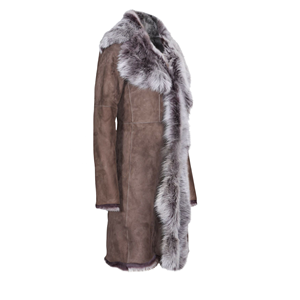 Genuine Sheepskin <b>Trench</b> <b>Coat</b> for Women Refined Long Winter Outerwear Garment Dyed Fur Trim Fashion by Novenza - Product Image 4