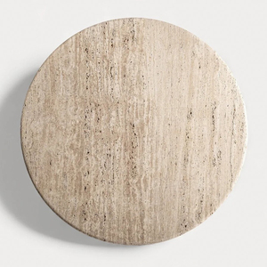 Wholesale Travertine Marble <b>Round</b> <b>Dining</b> <b>Table</b> | Mango <b>Wood</b> Pedestal Base | Modern Industrial Restaurant Furniture - Product Image 3