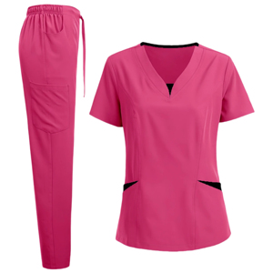 Scrub <b>Set</b> for Unisex <b>Doctor</b> Denim Scrub Tops and Pants Trendy V Neck Plus Size Solid Color Hospital Use - Product Image 2