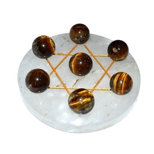 Compre una Bola de Ojo de Tigre Grabada con la Estrella de David |   Estrella de David Grabada en Bola de Ojo de Tigre para Meditación y Decoración - Product Image 1