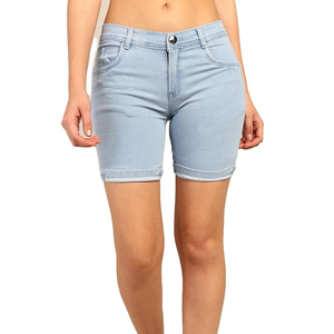 Shorts de Mezclilla de Cintura Alta, Lavado Claro, Color Sólido, Cierre de Botones, Estilo Casual de Verano, Corte Regular, Tela Elástica, Última Moda 2026 - Product Image 1
