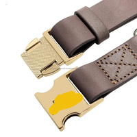 Collier pour chien en cuir robuste marron tactique avec boucle réglable, anneau en D en alliage, logo personnalisé, collier d'entraînement pour animaux de compagnie