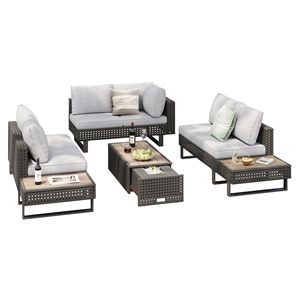 Conjunto de Muebles de Patio Extensibles para 6 Personas con Mesa de Centro, Cubitera y Asientos Plegables para Jardín - Product Image 5