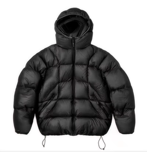 Men's Black Eco-Friendly Puffer Jacket Hooded Stand Collar <b>Zipper</b> Front Solid Color Winter <b>Coat</b> Quilted Streetwear Outerwear - Product Image 4