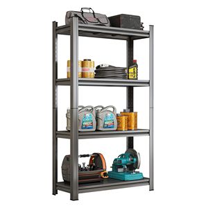 Scaffale di Stoccaggio in Metallo Nero a 4 Ripiani Regolabili, Soluzione Multiuso per Supermercati, Soggiorno e Garage - Product Image 4