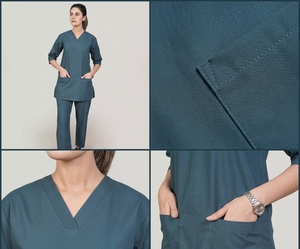 Unisex Teal <b>Scrub</b> <b>Set</b> with V-Neck Top and Elastic Waist Pants Hospital Uniforms Customizable Fabric & Logo - Product Image 3