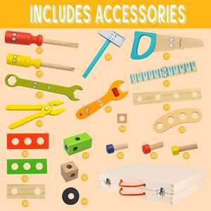 Wudly 53-Piece Montessori Educational STEM Construction Learning Toys Set <b>Wooden</b> <b>Tool</b> <b>Box</b> Child Safe Certified Multi-Color for - Product Image 3