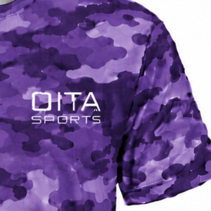 T-shirt camouflage violet pour hommes, manches courtes, col rond, imprimé camouflage, entraînement athlétique, fitness, performance sportive - Product Image 4