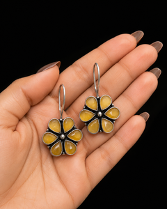 Oxidized <b>Silver</b> Bohemian Flower Drop <b>Earrings</b> | Multi Color Stone Party <b>Earrings</b> | Handmade Indian Jewelry Bulk Supplier - Product Image 2