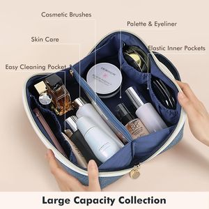 Borsa da viaggio grande da donna in pelle vegana impermeabile per cosmetici e articoli da toeletta con divisorio trasparente e maniglia, design apribile piatto - Product Image 3