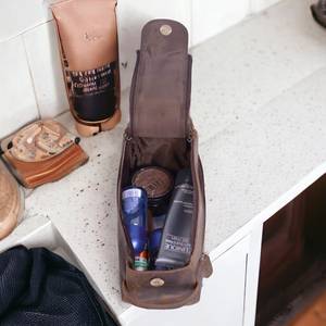 Genuine Cowhide Leather <b>Toiletry</b> Bag Men Travel Grooming Organizer Waterproof <b>Storage</b> Bag LTB-0133 - Product Image 4