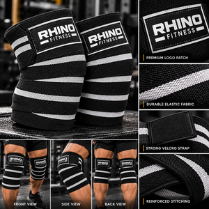 RHINO FITNESS Adjustable Unisex Nylon Knee <b>Wraps</b> Stabilizer Hook Loop Strap Black <b>White</b> Leg Support - Product Image 4