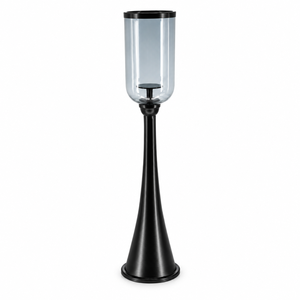 Smoked Glass Hurricane <b>Candle</b> <b>Holder</b> with Tall <b>Black</b> Metal Base for Table Display | Contemporary <b>Candle</b> Stand for Home Dining De - Product Image 1