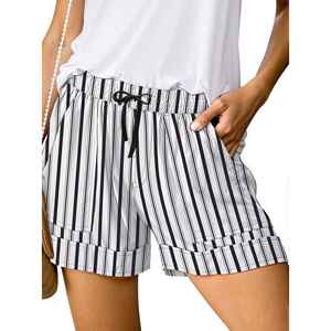 Shorts a Rayas para Mujer, Cintura Media, Corte Regular, Tela Oxford Informal, con Bolsillos, Estilo Transpirable - Product Image 1