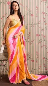 Sari de Georgette con Estampado de Rayas Estilo Bollywood (Multicolor) - Product Image 5