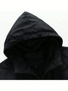Men's Hooded Quarter-Zip Windproof <b>Jacket</b> Solid Color Casual Spring Wear Polyester Shell Outdoor Sport Coat - Product Image 2