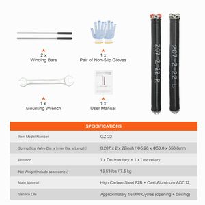 Coppia di Molle a Torsione per Porte da Garage 0.207 X 2 X 22 Pollici, 16.000 Cicli, con Barre di Avvolgimento Antiscivolo e Guanti Essenziali per Apriporta Automatici - Product Image 1