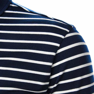 Men's Striped Short Sleeve Polo Shirt Cotton Knitted Breathable Casual Regular Fit Navy White Pattern - Product Image 5