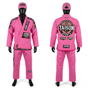 Mens BJJ Suit 450 GSM Pearl Weave Cotton Pink Reinforced Panels Embroidered Woven Patch Bjj Suit - Product Image 1