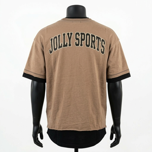 Camiseta Transpirable de Algodón 220 GSM para Hombre, Color Marrón, con Capa de Contraste, Impresión de Pantalla, Logotipo Personalizado, Camiseta de Doble Manga - Product Image 5